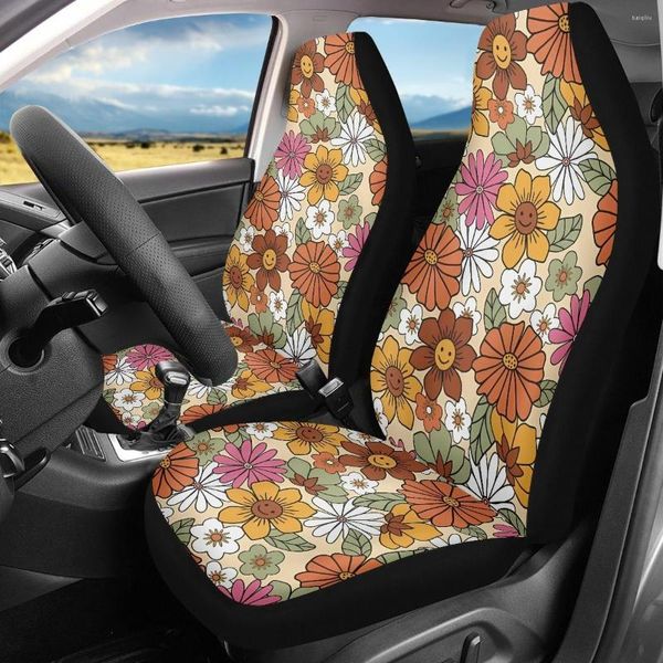 Fundas de asiento de coche INSTANTARTS Retro 70s Boho Floral Pattern Cover Protector Interior Accesorio Poliéster Accesorios Regalo