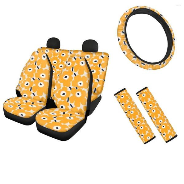 Housses de siège de voiture couverture intérieure ensembles complets jaune Bouquet volant de ceinture élastique confortable Auto ceinture bandoulière