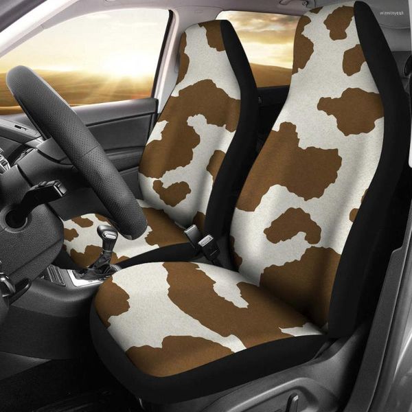 Housses de siège de voiture marron clair et blanc peau de vache imprimé motif rustique paquet de 2 housse de protection avant universelle