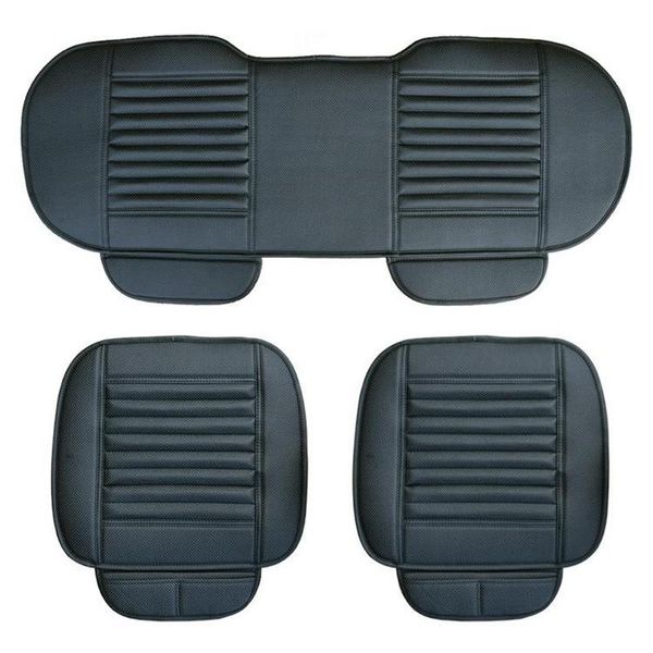 Fundas de asiento de coche LMoDri Universal Cover Cojín de automóvil Cojín de cuero resistente al desgaste Asientos traseros delanteros Bamboo Carbon 3 PiecesCar