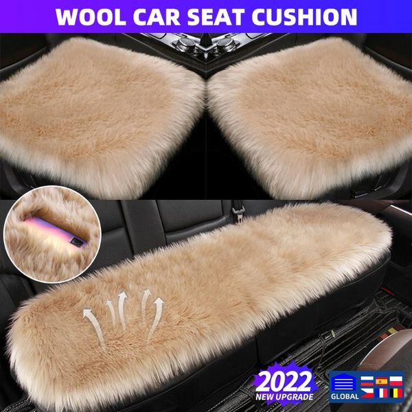 Fundas de asiento de coche, juego completo de piel de oveja de lana larga, funda de sofá delantera + trasera de felpa para camiones Suv