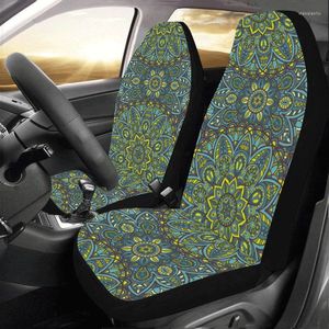 Housses de Siège de Voiture Mandala Boho 2 Pc Vert Motif Tribal Bohème Oriental Aztèque Art Avant SUV Protecteur Acces