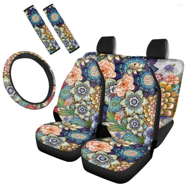 Fundas de asiento de coche con patrón de Mandala, Protector limpio para vehículo, cinturón de seguridad delantero y trasero, diseño de marca para mujeres, hombres y niños, bricolaje