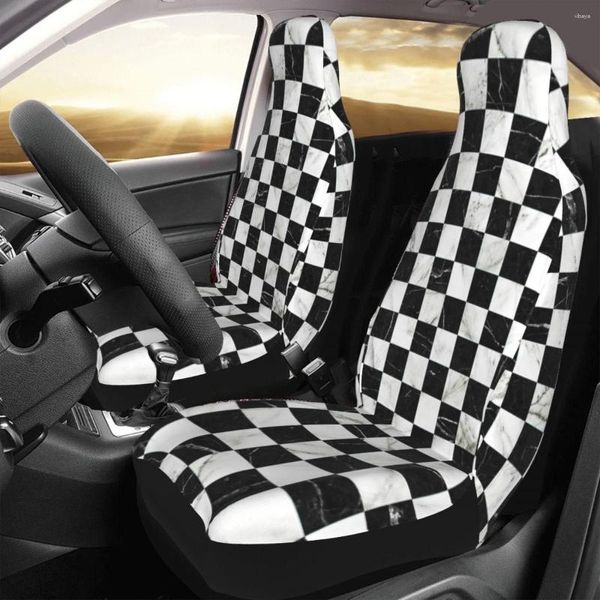 Cubiertas de asiento de automóvil Patrón de tablero de ajedrez de mármol - Cubierta en blanco y negro Impresión personalizada Accesorios de protección delantero