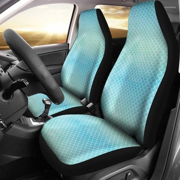 Housses de siège de voiture sirène aquarelle bleu clair et vert échelle motif océan thème accessoires ensemble universel fit sièges baquets