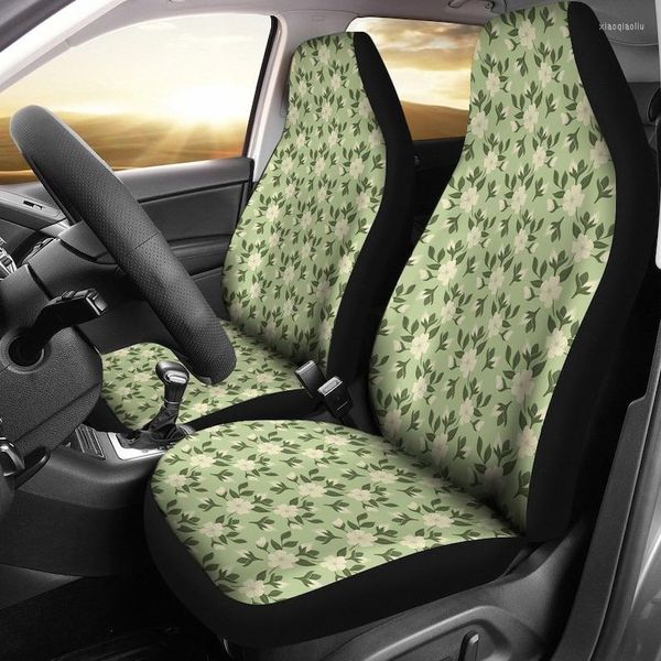 Housses de siège de voiture vert menthe avec motif de fleur de jasmin blanc ensemble universel sièges baquets voitures ou VUS Style rétro Vintage