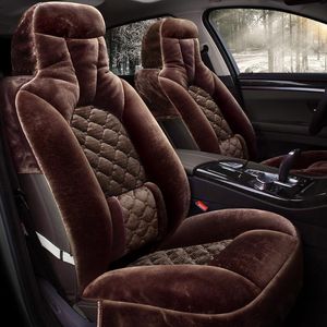 Housses de siège de voiture Motocovers pour berline SUV Cashere peluche 5 pièces ensemble complet sièges avant et arrière coussin tapis femmes café