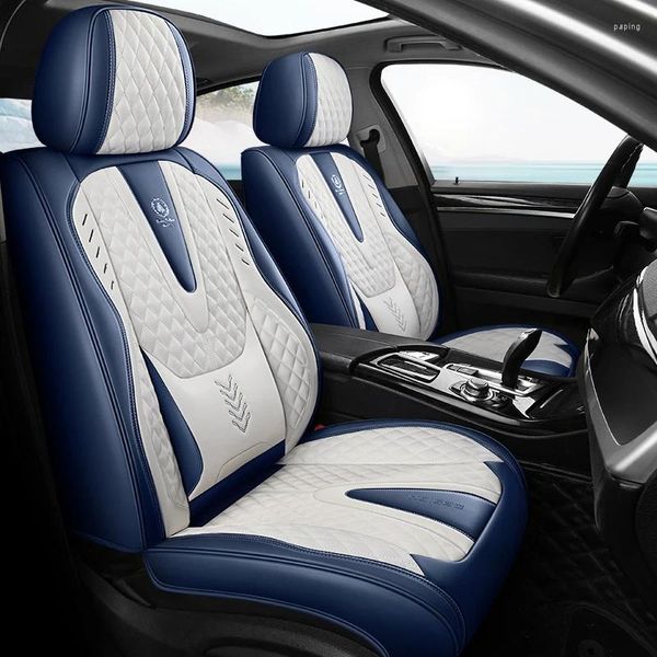 Fundas de asiento de coche Nappa, transpirable, impermeable, de piel sintética, cubierta de coche para coches, SUV, camión, sedán, universal, azul, blanco