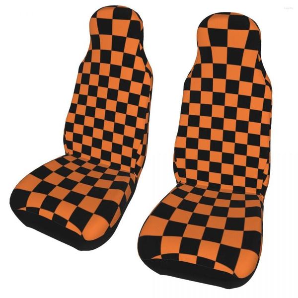 Housses de siège de voiture Orange et noir motif à carreaux couverture Plaid pour voitures camions SUV Auto protecteur accessoires 2PC