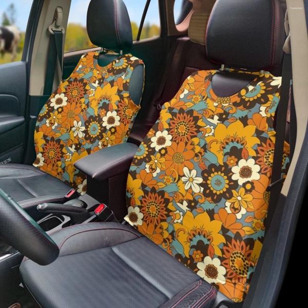 Fundas de asiento de coche Diseño de Margarita naranja Cubierta de chaleco delantero universal Juego de 2 piezas Antideslizante Fácil de instalar Accesorios Fit Sedan