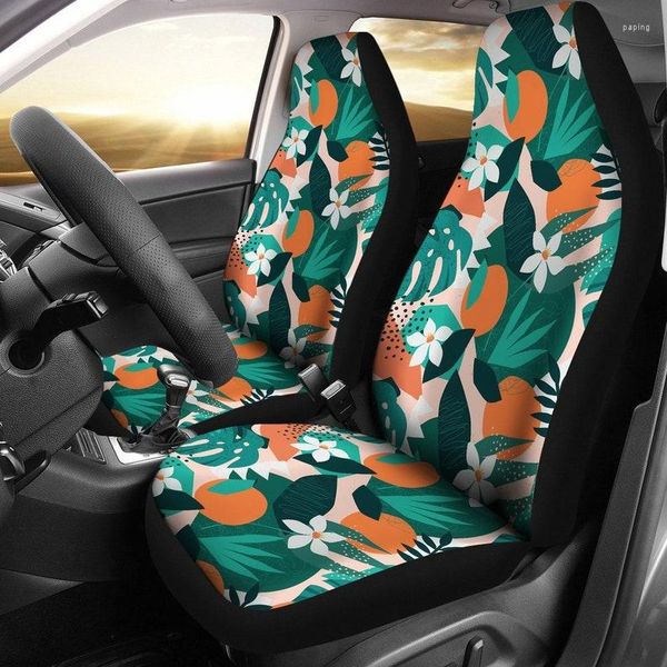 Housses de siège auto orange vert fleurs florales paire 2 accessoires de protection avant