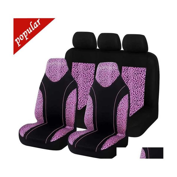 Fundas de asiento de coche Imprimir Leopard Pattern Er Set Crown Queen Front Ers para mujeres Fit Trucks Suv y Van Drop Delivery Mobiles Motocicleta Dhgrf