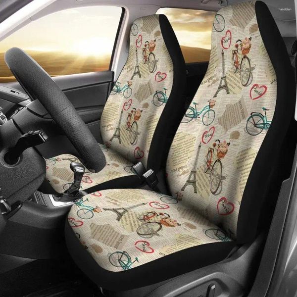 Fundas para asientos de coche, juego de fundas de papel con estampado de estampado, accesorios de 2 piezas, alfombrillas