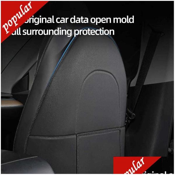 Housses de siège de voiture en cuir PU anti-coup de pied pour Tesla modèle 3 Y Fl protecteurs de dos tapis enfant anti-sale coussin de rangement intérieur Drop D Dh5Ji