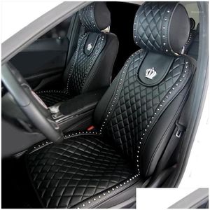 Auto -stoelbedekkingen PU Leather ER Crown Rivets Cushion Interior Accessoires Maat Voorstoelen ERS Styling1 Drop Delivery Mobiles Motorcycl DHXEE