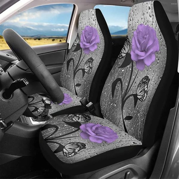 Siège d'auto couvre les accessoires violets pour les femmes filles rose papillon couvrent les sièges avant uniquement décoratifs flexibles doux