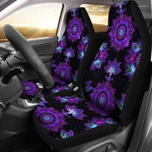 Auto -stoelbedekkingen Purple Pink Mandalas Zwart paar 2 Voorbeschermeraccessoires