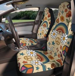 Couvertures de siège d'auto Rainbow Peace Love Hippie Retro Boho Couverture de siège d'auto pour femmes Universal Fit Cute Colorful Floral Front Backet Seat4017197