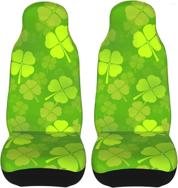 Housses de siège de voiture St Patrick Day Shamrock motif porte-bonheur, 2 pièces, housse de protection avant, coussin, décoration automobile universelle