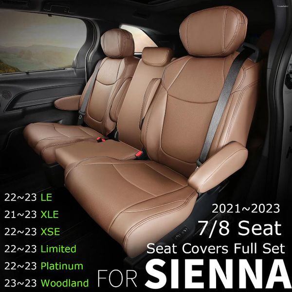 Fundas de asiento de coche adecuadas para Toyota Sienna 2024, juego completo de piel, cubierta para camión Platinum LE XLE XSE Woodland 7/8