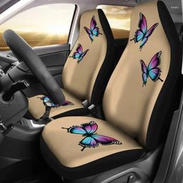 Housses de siège de voiture, ensemble beige avec papillons brillants violets et bleus, adaptées à la plupart des sièges baquets, protections Girly