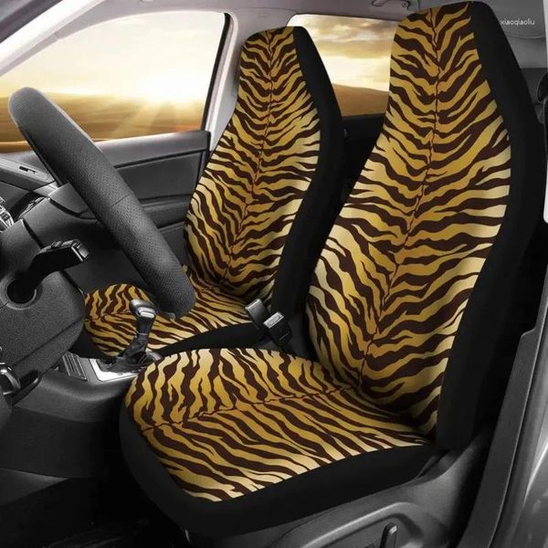 Fundas de asiento de coche con estampado de rayas de tigre, juego de colores dorados, ajuste universal para asientos de cubo en automóviles y SUV, selva africana de Safari