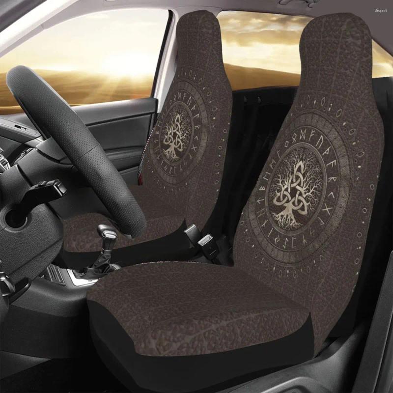 Assento de carro cobre árvore da vida com triquetra capa marrom impressão personalizada universal protetor frontal acessórios conjunto de almofada