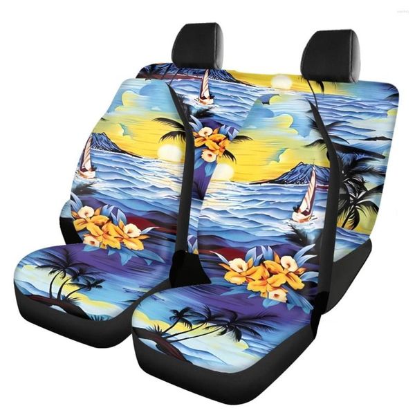 Fundas de asiento de coche Protector de estilo de playa Tropical Hawaii cubierta de automóvil delantera y trasera duradera vehículo transpirable fácil