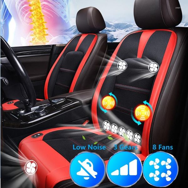 Fundas de asiento de coche Universal 12V 24V cojín fresco de verano PVC 8 ventiladores masaje cubierta de silla de automóvil con alfombrilla de cintura suave transpirable duradero