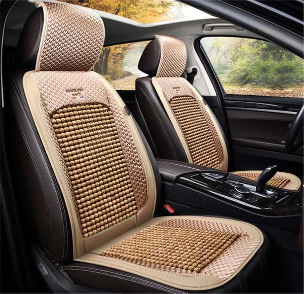 Fundas de asiento de coche Universal transpirable verano cuentas de enfriamiento cuero bambú Auto cojín delantero ProtectorCar9900099