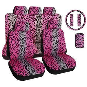 Auto -stoelhoezen Universal Car Seat Cover 3D Pink Leopard Print met auto bekleding mode auto stoel cover stoelbeschermer T240509