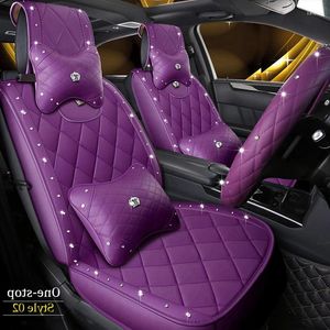 Housses de siège de voiture universelles, style couronne, diamant scintillant, coussin en cuir artificiel, accessoires d'intérieur avant et arrière