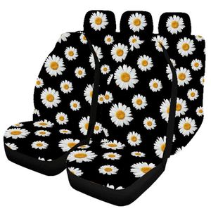 Fundas de asiento de coche Universal con estampado de margaritas, parte trasera alta duradera para la temporada, juego de fundas protectoras delanteras que se adaptan a la mayoría de los accesorios