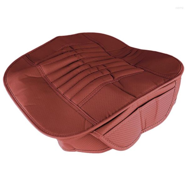 Fundas de asiento de coche Universal Cojín delantero Funda de alfombrilla Suave transpirable Carbón de bambú Envolvente completo PU Marrón