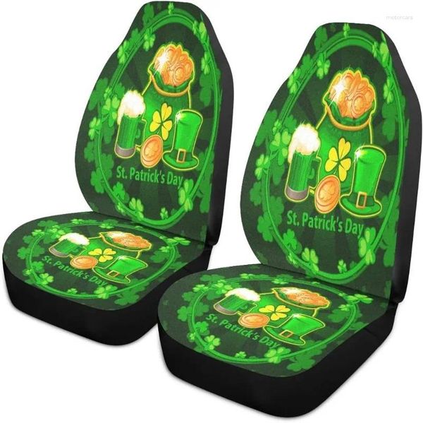 Cubiertas de asiento de automóvil asientos delanteros universales de St. Patrick Day Hat Cerina de cervezas y decoraciones de bolsas de dinero Protector interior