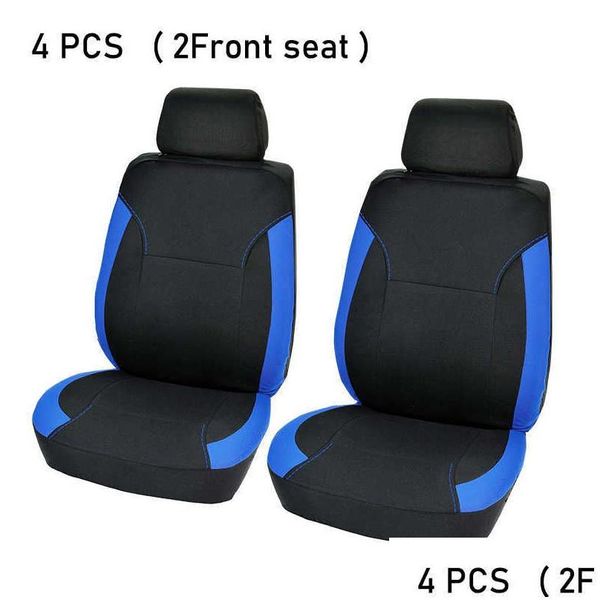 Housses de siège de voiture Mise à niveau Sporty Blue 4/9 PCS Polyester Ers Fl Set Airbag Accessoires compatibles Partie intérieure Drop Delivery Automobiles Dh9Pf