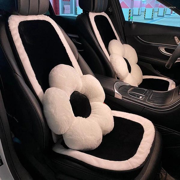 Fundas de asiento de coche, cubierta Universal de felpa suave de invierno, alfombrillas clásicas de Color blanco y negro, cojín para automóvil, accesorios para mantener el calor