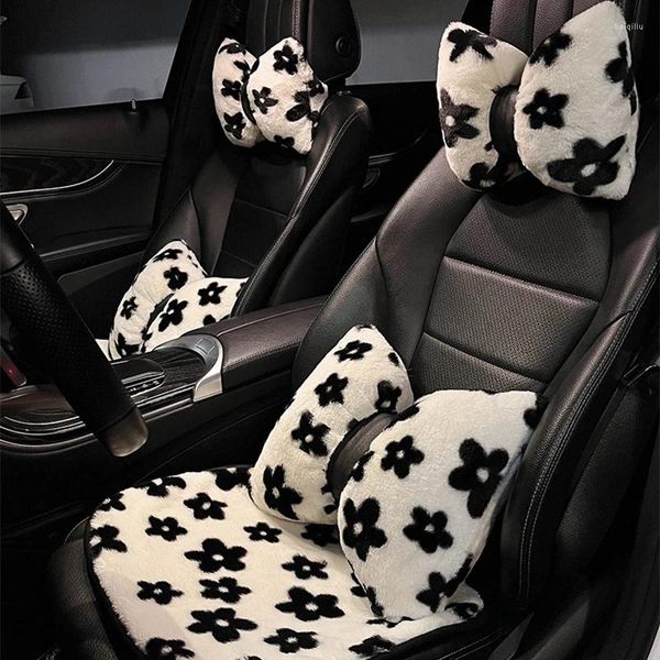 Housses de siège de voiture en peluche douce, universelles pour femmes, coussin noir, Floral, mignon, créer dame, couverture automatique, tapis chaud, accessoires