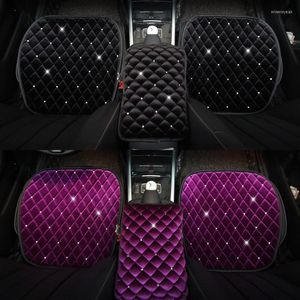 Housses de siège de voiture hiver chaud diamant en peluche couverture universelle tapis coussin velours strass protecteur accessoires filles WomenCar