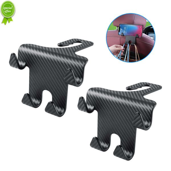 Gancho para reposacabezas de asiento de coche, soporte para teléfono móvil de fibra de carbono, soporte Universal para vehículo, bolso, abrigo, accesorios de Interior de coche