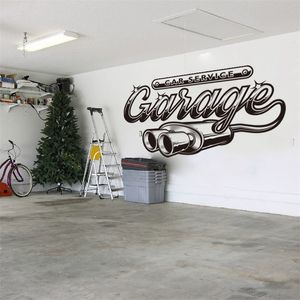 Auto service Garage Wall Stickers Retro uitlaatpijp klassieke auto -reparatieservice winkel muur sticker vinyldecoratie verwijderbaar p674 220510