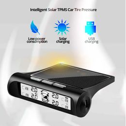 Alarma de presión de neumáticos Tpms de energía Solar para coche, pantalla Digital con 4 sensores externos, probador automático de coche, sistema de monitoreo de presión de advertencia