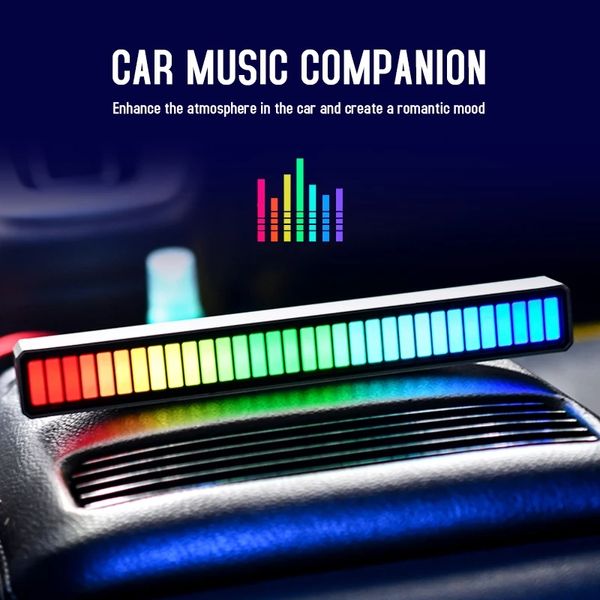 Luz de Control de sonido para coche, lámpara ambiental de ritmo musical activada por voz RGB con decoración del hogar de 32LED y 40LED