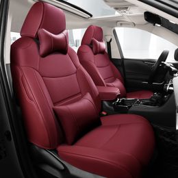 Housses de siège en similicuir entièrement enveloppées, personnalisées pour Toyota Rav4, coussin de Protection noir avec garniture rouge, ensemble d'accessoires de style automobile