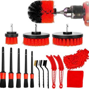 Éponge de voiture 16 pièces brosse de nettoyage épurateur perceuse Kit d'outils de lavage automatique pour jante tableau de bord saleté poussière nettoyant