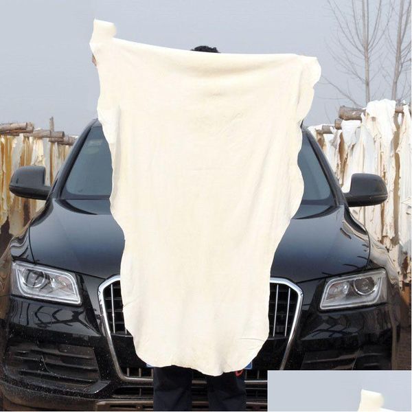 Éponge de voiture 1 pièce, serviettes de nettoyage en cuir de chamois élastique naturel, séchage irrégulier, soins de lavage, chiffon de polissage 50x80cm 65x100cm Dro Othgz