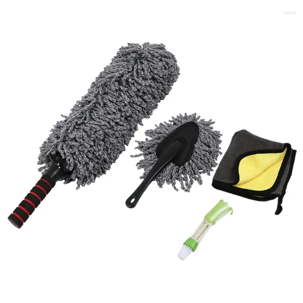 Kit de plumeau d'éponge de voiture, lot de 4 plumeaux polyvalents extensibles en microfibre/nettoyage de tableau de bord/brosse de détail intérieure externe