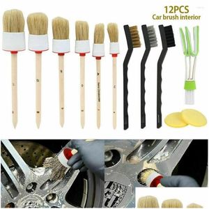 Ensemble de brosses de détail d'intérieur de voiture, ensemble de brosses de nettoyage de poussière de saleté, outils de soins de tableau de bord en cuir de moto, livraison directe Automobiles Moto Oton1