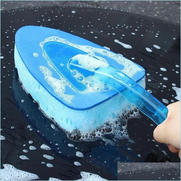 Brosse triangulaire en éponge de voiture avec poignée, outil de lavage et d'essuyage à vagues bleues pour l'entretien de la beauté, livraison directe de voitures, motos, voitures Dh3Fy