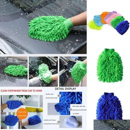 Éponge de voiture Mise à niveau Gants de séchage en microfibre Trafine Fibre Chenille Microfibre Outil de lavage de fenêtre Nettoyage à domicile Gant de lavage Drop Delive Otgjm